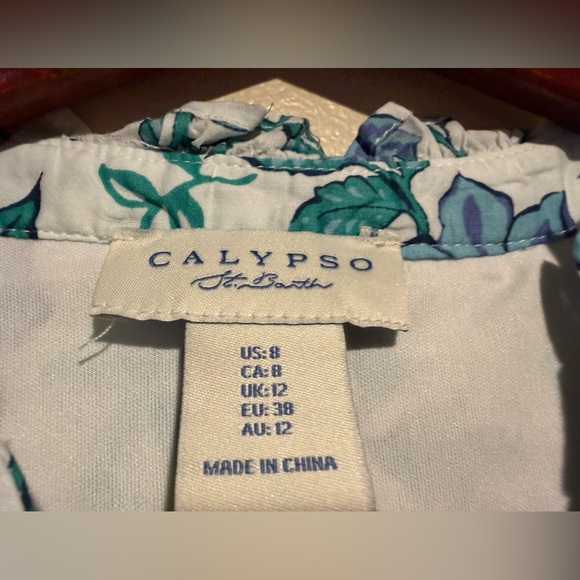 Calypso St. Barth floral print mini button down shirt dress flutter sleeve - Picture 5 of 13